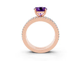 Rose gold Round Cut Amethyst Solitaire Ring with Pavé and Channel Set Band_3