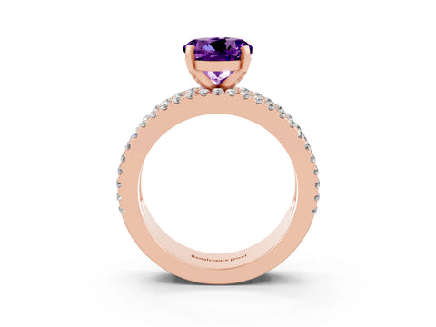 Rose gold Round Cut Amethyst Solitaire Ring with Pavé and Channel Set Band_3