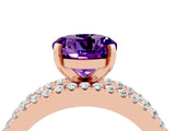 Rose gold Round Cut Amethyst Solitaire Ring with Pavé and Channel Set Band_4