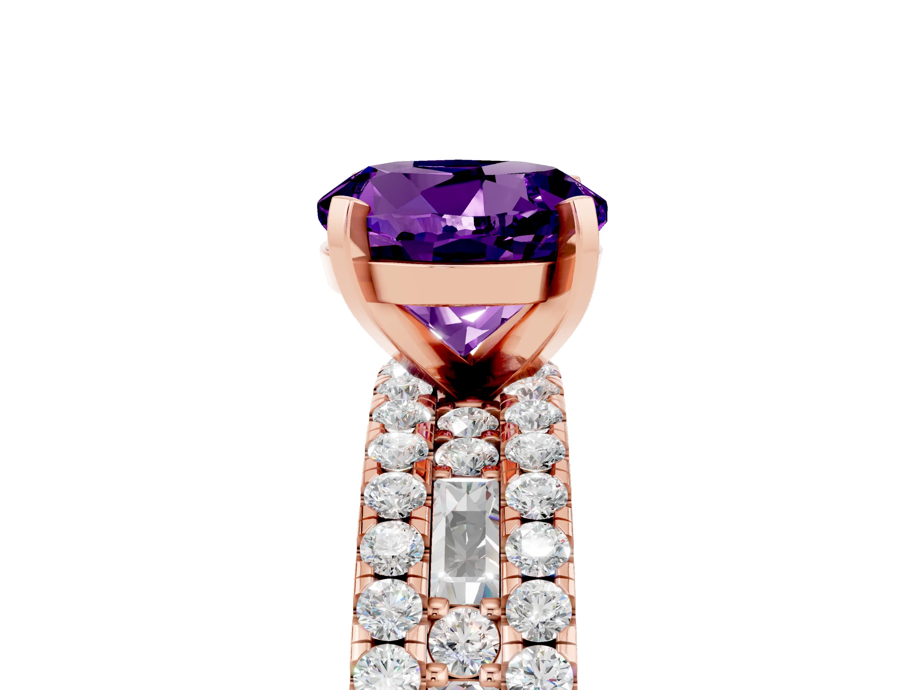 Rose gold Round Cut Amethyst Solitaire Ring with Pavé and Channel Set Band_5