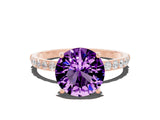 Rose gold Round Cut Amethyst Solitaire Ring with Pave Band and Four Prong Setting_24