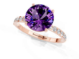 Rose gold Round Cut Amethyst Solitaire Ring with Pave Band and Four Prong Setting_25