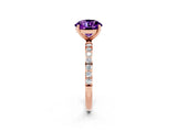 Rose gold Round Cut Amethyst Solitaire Ring with Pave Band and Four Prong Setting_26