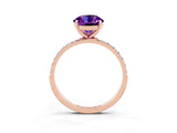 Rose gold Round Cut Amethyst Solitaire Ring with Pave Band and Four Prong Setting_27
