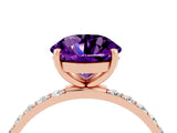 Rose gold Round Cut Amethyst Solitaire Ring with Pave Band and Four Prong Setting_28