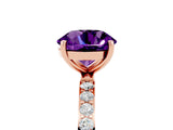 Rose gold Round Cut Amethyst Solitaire Ring with Pave Band and Four Prong Setting_29
