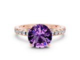 Rose gold Round Cut Amethyst Solitaire Ring with Round  Pavé Band and Four-Prong Setting_36