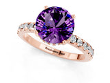 Rose gold Round Cut Amethyst Solitaire Ring with Round  Pavé Band and Four-Prong Setting_37