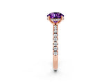 Rose gold Round Cut Amethyst Solitaire Ring with Round  Pavé Band and Four-Prong Setting_38