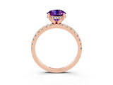 Rose gold Round Cut Amethyst Solitaire Ring with Round  Pavé Band and Four-Prong Setting_39