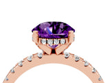 Rose gold Round Cut Amethyst Solitaire Ring with Round  Pavé Band and Four-Prong Setting_40