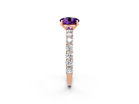 Rose gold Round Cut Amethyst Solitaire Ring with Shared Prong Pavé Band and Four-Prong Setting_2