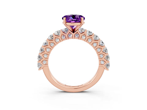 Rose gold Round Cut Amethyst Solitaire Ring with Shared Prong Pavé Band and Four-Prong Setting_3