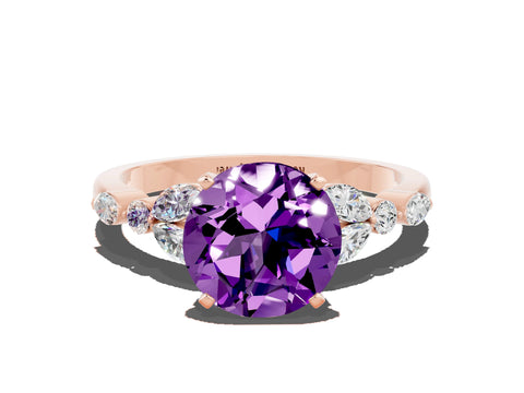 Rose gold Round Cut Amethyst Solitaire Ring with Side Stones and Four-Prong Setting_12