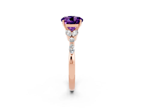 Rose gold Round Cut Amethyst Solitaire Ring with Side Stones and Four-Prong Setting_14