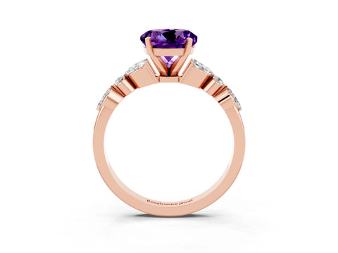 Rose gold Round Cut Amethyst Solitaire Ring with Side Stones and Four-Prong Setting_15