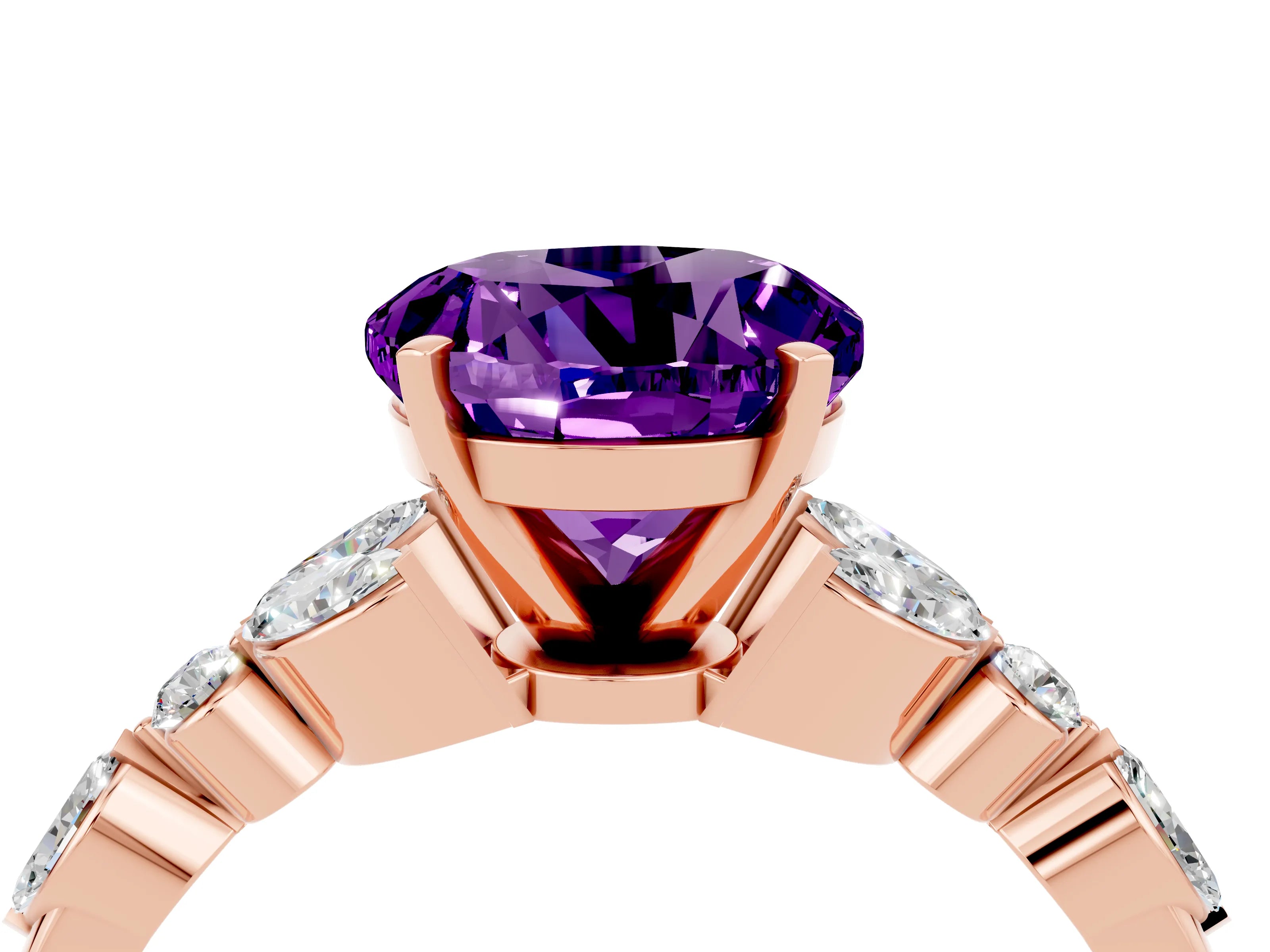 Rose gold Round Cut Amethyst Solitaire Ring with Side Stones and Four-Prong Setting_16