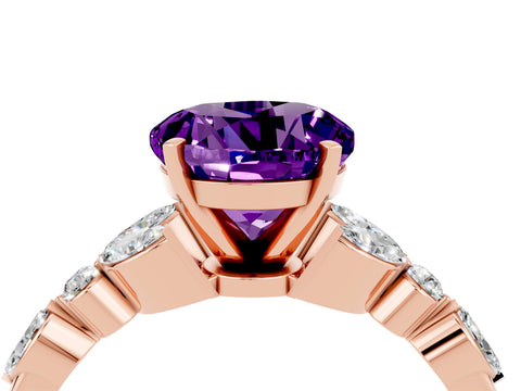 Rose gold Round Cut Amethyst Solitaire Ring with Side Stones and Four-Prong Setting_16