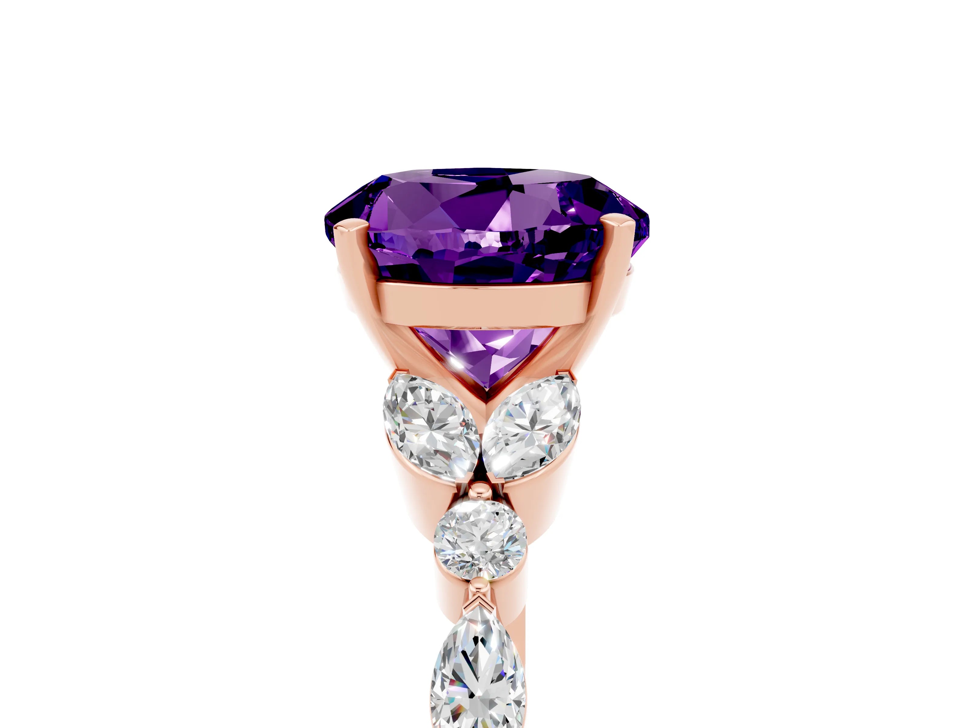 Rose gold Round Cut Amethyst Solitaire Ring with Side Stones and Four-Prong Setting_17