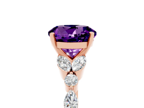 Rose gold Round Cut Amethyst Solitaire Ring with Side Stones and Four-Prong Setting_17