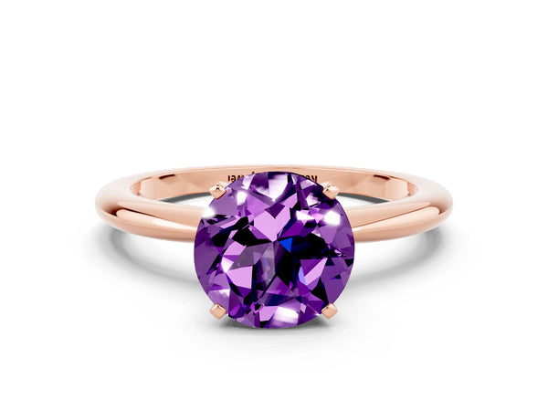Rose gold Round Cut Amethyst Solitaire Ring with Six-Prong Setting and Classic Band
