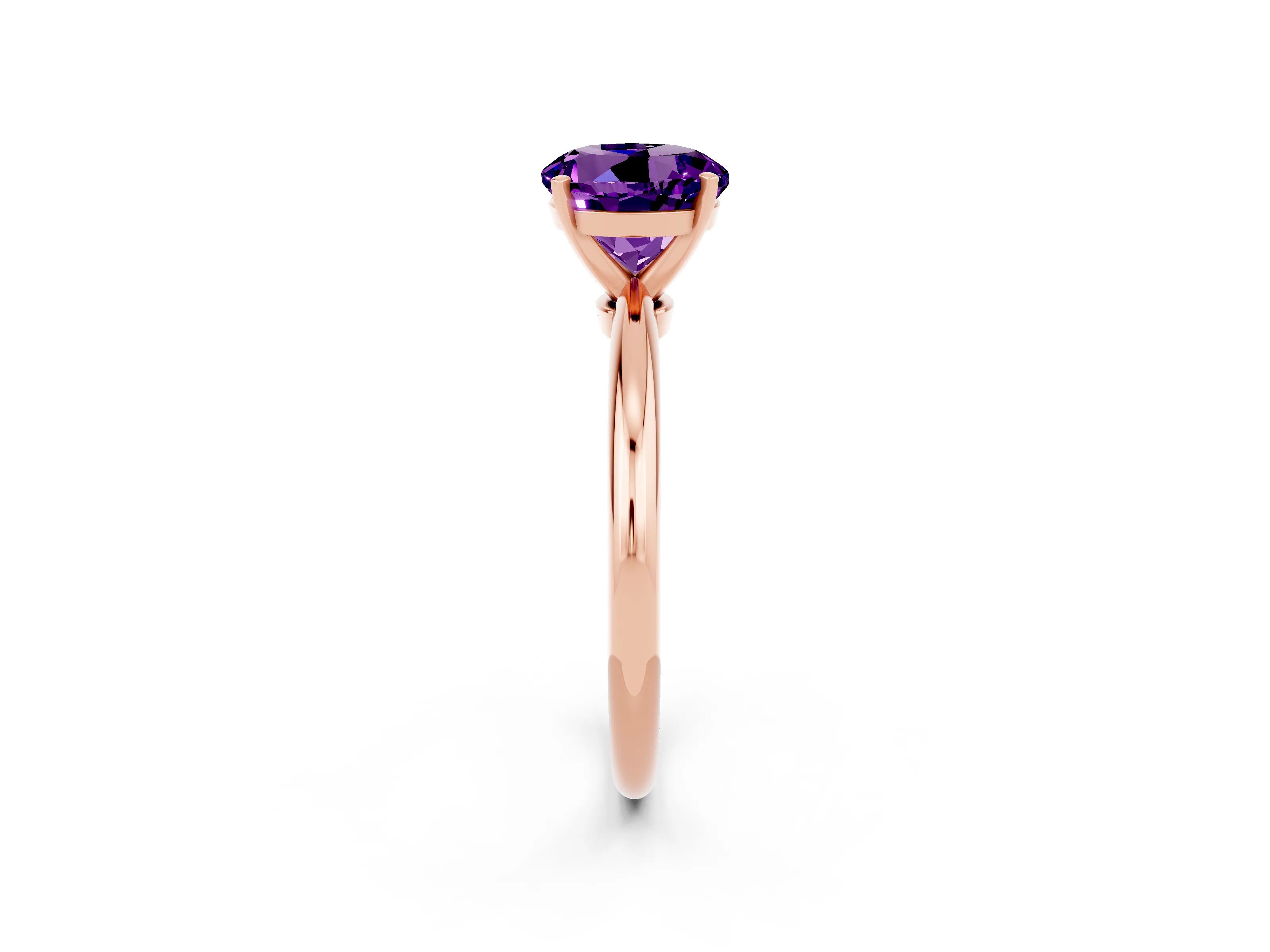 Rose gold Round Cut Amethyst Solitaire Ring with Six-Prong Setting and Classic Band_2