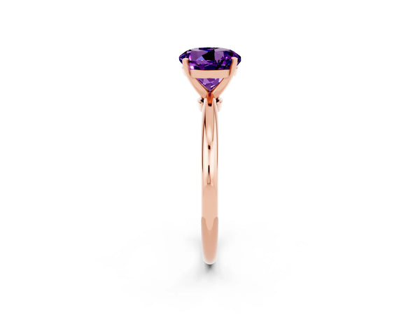 Rose gold Round Cut Amethyst Solitaire Ring with Six-Prong Setting and Classic Band