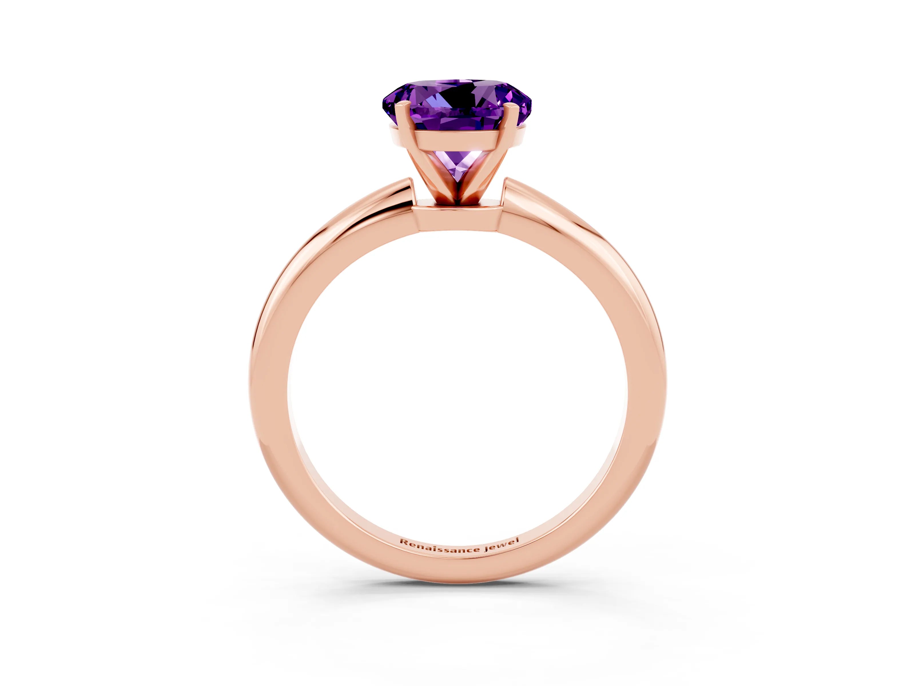Rose gold Round Cut Amethyst Solitaire Ring with Six-Prong Setting and Classic Band_3