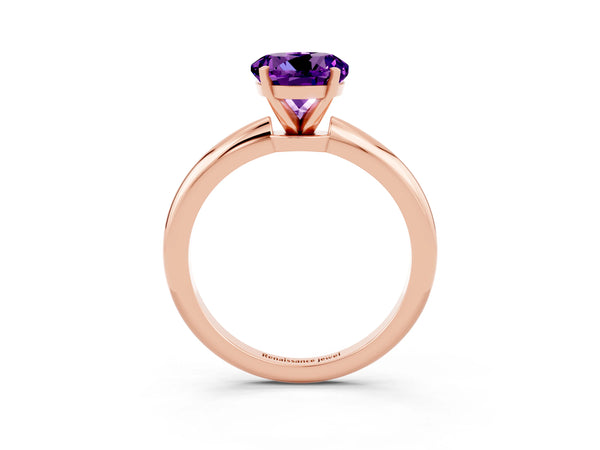 Rose gold Round Cut Amethyst Solitaire Ring with Six-Prong Setting and Classic Band