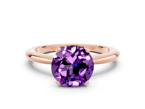 Rose gold Round Cut Amethyst Solitaire Ring with Six-Prong Setting and Classic Band