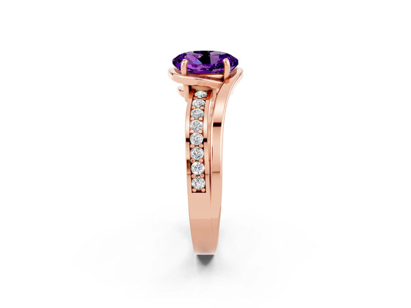 Rose gold Round Cut Amethyst Solitaire Ring with Split Shank and Prong Setting