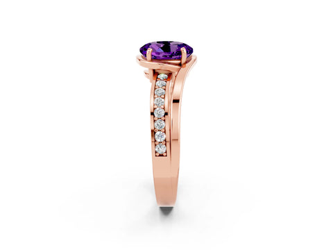 Rose gold Round Cut Amethyst Solitaire Ring with Split Shank and Prong Setting_2