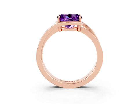 Rose gold Round Cut Amethyst Solitaire Ring with Split Shank and Prong Setting_3