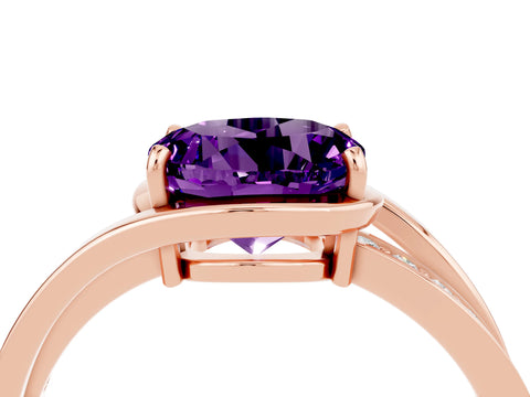 Rose gold Round Cut Amethyst Solitaire Ring with Split Shank and Prong Setting_4