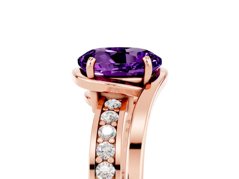 Rose gold Round Cut Amethyst Solitaire Ring with Split Shank and Prong Setting_5