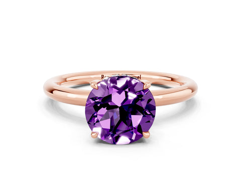 Rose gold Round Cut Amethyst Solitaire Ring with Thin Band and Four-Prong Setting_12