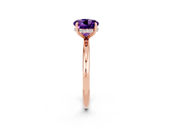 Rose gold Round Cut Amethyst Solitaire Ring with Thin Band and Four-Prong Setting