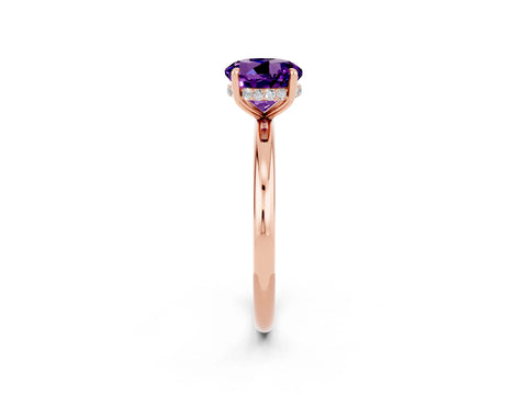 Rose gold Round Cut Amethyst Solitaire Ring with Thin Band and Four-Prong Setting_14