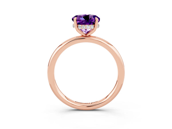 Rose gold Round Cut Amethyst Solitaire Ring with Thin Band and Four-Prong Setting