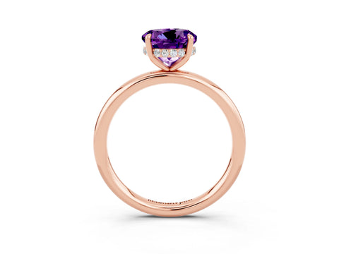Rose gold Round Cut Amethyst Solitaire Ring with Thin Band and Four-Prong Setting_15