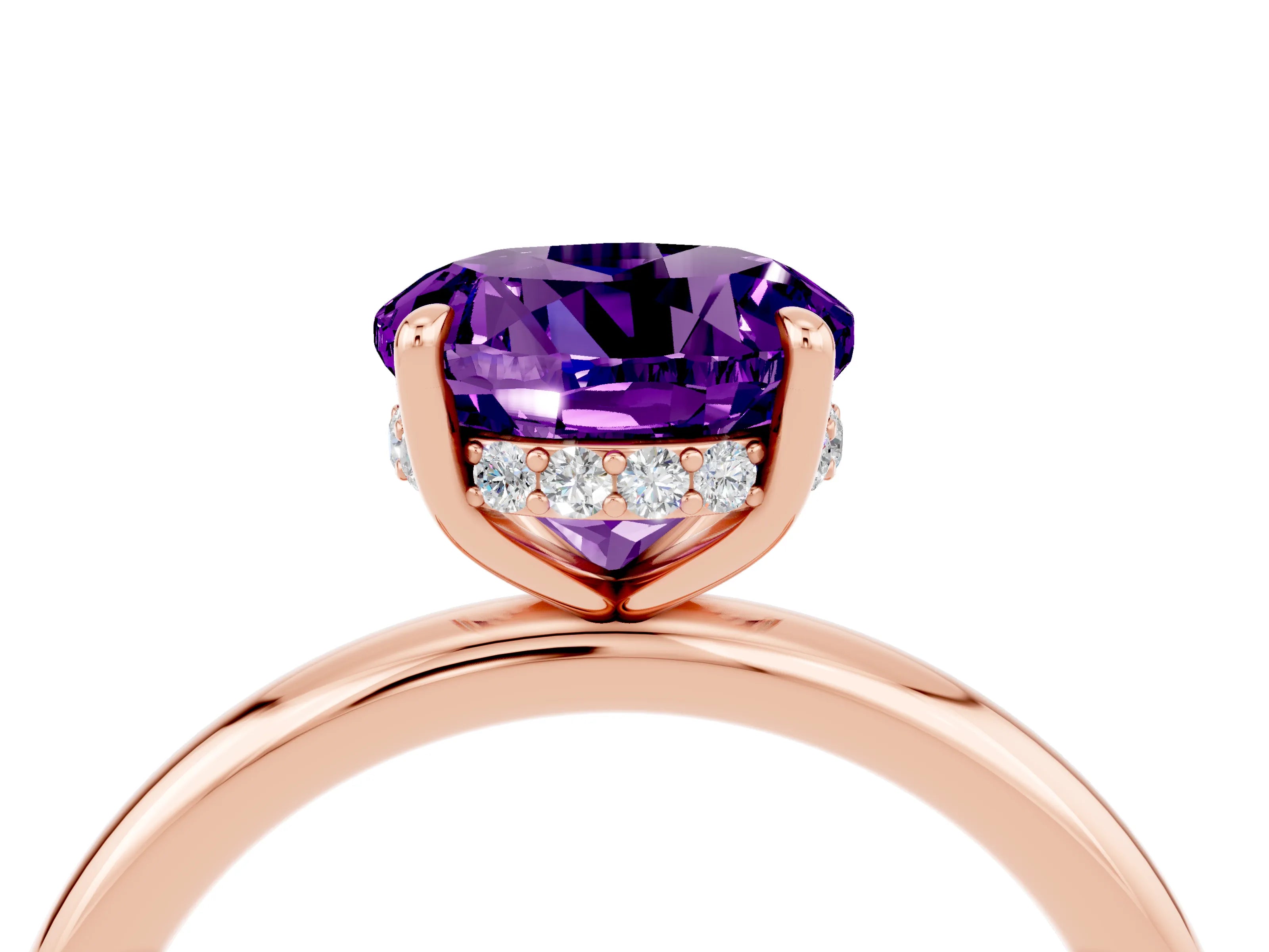 Rose gold Round Cut Amethyst Solitaire Ring with Thin Band and Four-Prong Setting_16