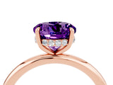 Rose gold Round Cut Amethyst Solitaire Ring with Thin Band and Four-Prong Setting_16