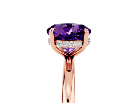 Rose gold Round Cut Amethyst Solitaire Ring with Thin Band and Four-Prong Setting_17