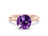 Rose gold Round Cut Amethyst Solitaire Ring with Thin Band and Prong Setting_12