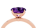Rose gold Round Cut Amethyst Solitaire Ring with Thin Band and Prong Setting_16