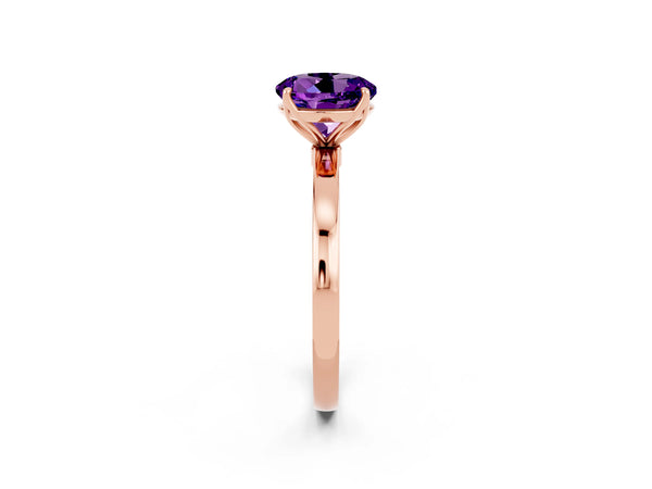 Rose gold Round Cut Amethyst Solitaire Ring with Thin Band and Prong Setting