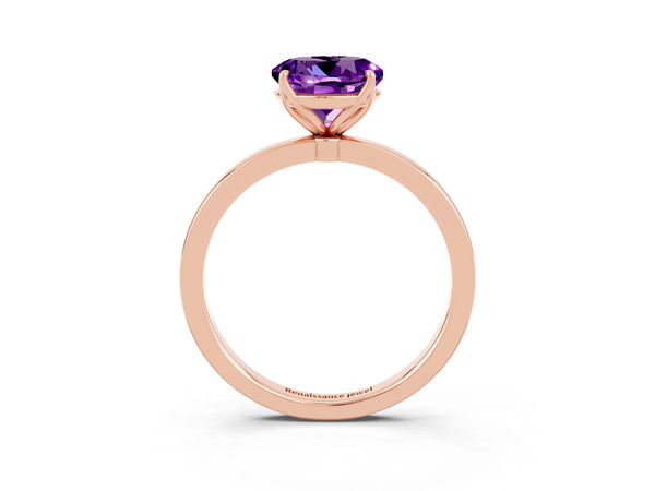 Rose gold Round Cut Amethyst Solitaire Ring with Thin Band and Prong Setting