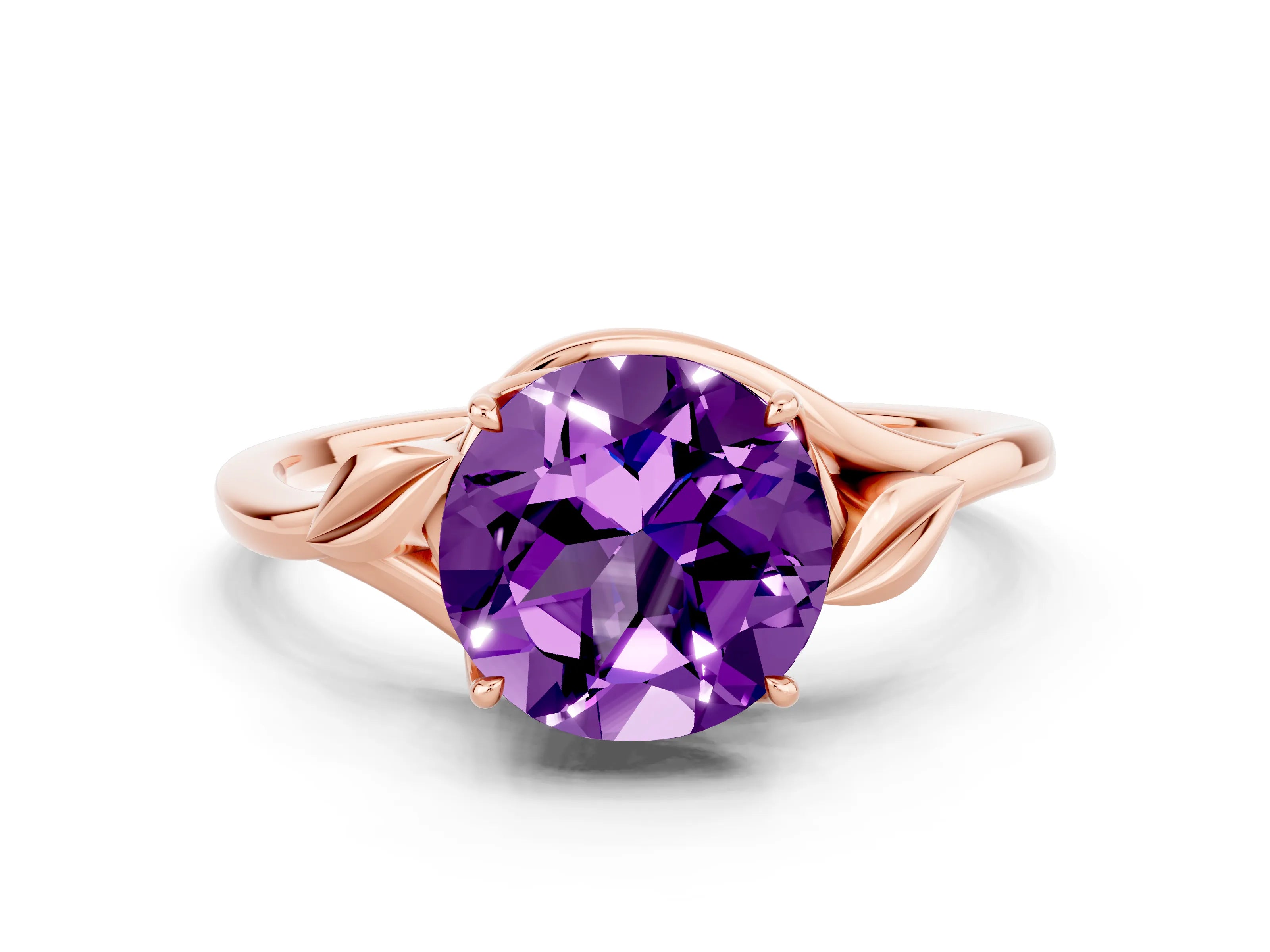 Rose gold Round Cut Amethyst Solitaire Ring with Twist Band and Four-Prong Setting_24