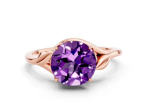 Rose gold Round Cut Amethyst Solitaire Ring with Twist Band and Four-Prong Setting_24