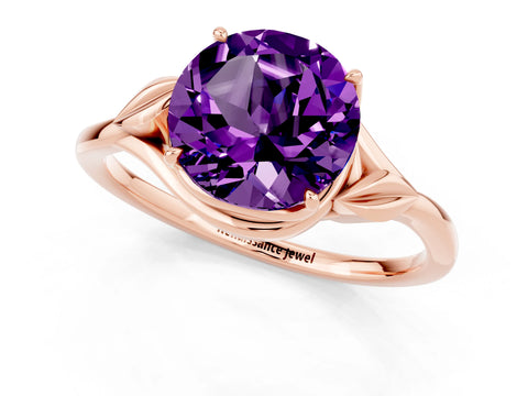 Rose gold Round Cut Amethyst Solitaire Ring with Twist Band and Four-Prong Setting_25